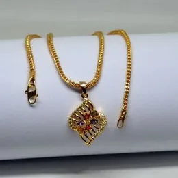 Gold Plated 18 Inch Bismarck Chain With  White Stone Pendant For Women