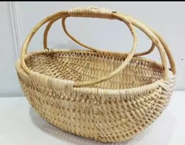Handmade Reed Storage Basket Woven Hanging Organizers with Handle Vegetable Picnic Baskets Home Kitchen Wall Décor.