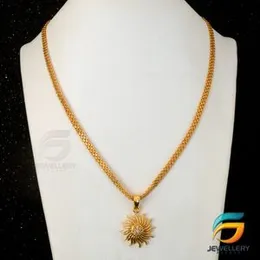 Gold Plated Guaranteed 18/24 inch 04mm Bismark Chain with Sunrise Pendant Necklace for ladies.