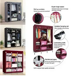 Fancy And Portable Fabric Foldable 3 Door Collapsible Wardrobe
