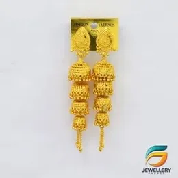 Modern traditional Quadruple gold jhumka with Gold chain And Drop Earrings for Women Girls.