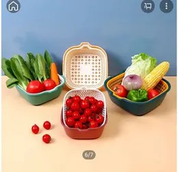 6 Pcs Sets Double Layer Multi-function Sink Artifact Plastic Food Storage Container Fruit And Vegetable Drain Basket