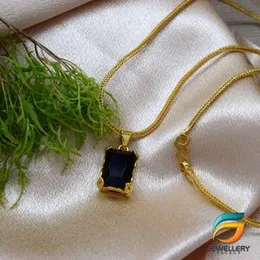 Gold Plated Chain With Pendant 18/24 inch 02MM Fox Chain with Black Box Shape Stone Pendant Necklace for Ladies & Girl.