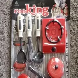 8 Pcs Kids Pretend Play Kitchen Toys Children Funny Simulation Red Utensils Cooking Pots Dishes Pans Knife Cookware House Game Life Skill toy Set adva