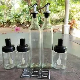 5pc set Glass oil bottle and seasoning bottle with lid kitchen gadgets.