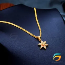 Gold Plated Chain With Pendant 18/24 inch 02MM Bismark Chain with Flower Pendant Necklace for Ladies & Girl.