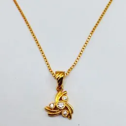 Gold Plated 1mm Box Chain With Triangle Shape Three White Stone Design Pendant For Women.