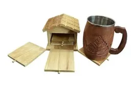 KESHA WOODKRAFT Teakwood Hut Shape Coaster Set of 6, Coaster Set.
