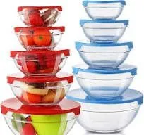 5-Piece Microwave Glass Bowl Set with Lids | Multicolor Kitchen Storage & Mixing Bowls Glass Bowl Set with Multicolor Lids | 5 Pcs Microwave-Safe Mixi