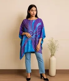 Dark Purple with Blue and white Silk Batik Kaftan
