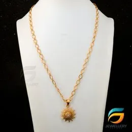 Gold Plated Guaranteed 18/24 inch 04mm Plane Link Chain with Sunrise Pendant Necklace for ladies.