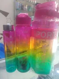 3 Pack Water Bottles Set with 2L Large Bottle 900ML Portable Bottle and 300ML Mini Bottle Motivational Drinks Bottle