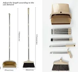 Broom and Dustpan Set Stand Up Brush and Dust Pan Combo Built-in Wisp Scraper for Kitchen Outdoor Hardwood Floor Garage Tiles