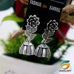 Black Silver Plated Jimikki Earrings Flower Design Without Stone For Women.