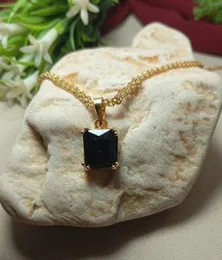 Gold Chain With Emerald Cut Black Diamond Solitaire Pendant Chain