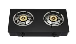 Glass top Gas Cooker brass, 2burner indian sunda - Black