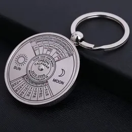 Retro 50-Year Perpetual Calendar Keychain - Stainless Steel Rotating Climbing Buckle Keyring, Metal Fashion Accessory for Keys and Bags, Ideal for Chr