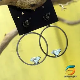 Black Silver Plated Round Earring With Small diamond Design For Women.