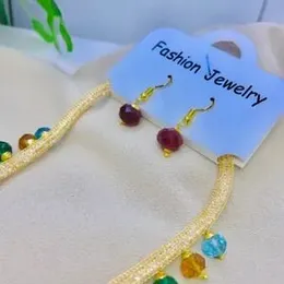 Gold Plated Necklace Bollywood style Rainbow Colours Crystal Filled Bridal Jewelry Set.