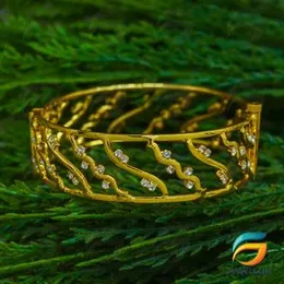 Gold Plated Guarantee Curve Thin Lock Bangle with White Stone for Women With Stone Fashion Jewelry Gift.