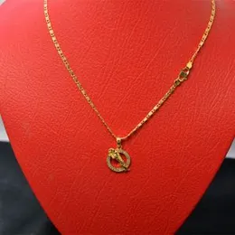 Gold Plated S Cut Link Chain & charm Exquisite Round with Lion White Crystal Stone Pendent 18 - 24 Inch Stylish Design Guaranteed Necklace.