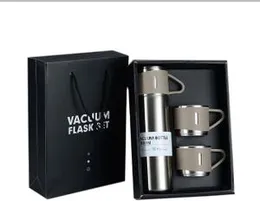 500ml Stainless Steel Vacuum Flask Gift Set with 3 Mugs 3 in 1 500ml Water Bottle Set + 2 3 Lid Stainless Steel Cup Wine Thermos Vacuum Insulated Glas