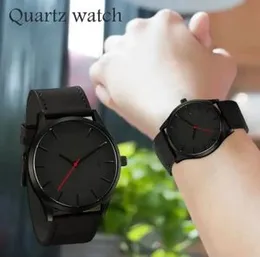 New Watch Luxury Leather Band Analog Quartz Wrist Watches For Men Gents Boys Black