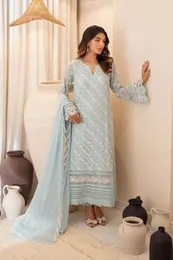 Sky Blue Lace Embroidered Salwar Suit