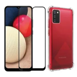 Samsung Galaxy M02s Shockproof Case And Tempered Glass Screen Protector - Transparent Silicone Shockproof Case & High Quality Tempered Glass