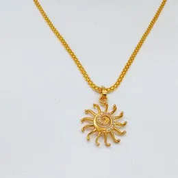 Gold Plated 2MM Bismarck Chain Sun Dharana With White Stone Pendant For Women-18 inch