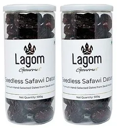 Lagom Gourmet Seedless Safawi Dates 1 Kg | Saudi Arabia Dates | All Natural | No Preservatives | No Added Sugar | Gluten Free Vegan Plant Based Non Gm