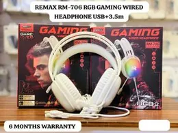 Remax RM-706 RGB Gaming Wired Headphones White | High-Quality Sound & Comfort