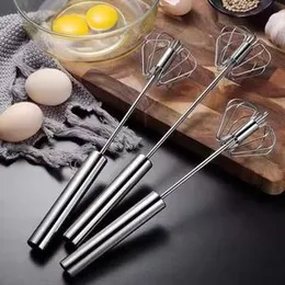 Semi-Automatic Egg Beater Stainless Steel – Manual Hand Mixer Self-Turning Egg Whisk