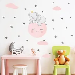 Cute Elephant Sleeping on The Moon with Stars Wall Stickers Nursery Decor Wall Decals for Kids Boys Girls Bedroom Daycare Classroom Playroom and Kids