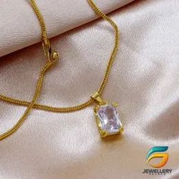 Gold Plated Chain With Pendant 18/24 inch 02MM Fox Chain with White Box Shape Stone Pendant Necklace for Ladies & Girl-45cm