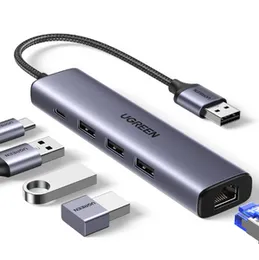 UGREEN 3-Port USB3.0 + RJ45 Ethernet Adapter and Type-C Power Supply HUB- CM475 - 60554