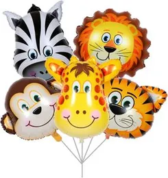 14 Inch Foil Balloons 5 Pack Foil Animal Face Jungle