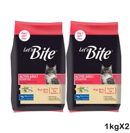 Let's Bite Active Adult(+1 Year) Dry Cat Food (1kg X 2 PACKS) Lets Bite Cat Food Made with Sardine, Egg & Mackerel