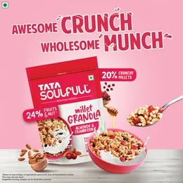 Tata Soulfull Millet Granola, Almonds and Cranberries, 20% Crunchy Millets, 24% Fruits & Nut, Fibre Rich and Protein Source, Crunchy Millets, 400g
