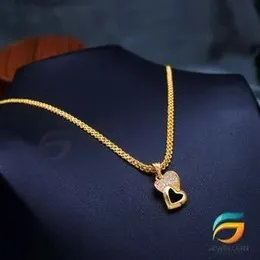 Gold Plated Chain With Pendant 18/24 inch 02MM Bismark Chain with Double Heart Pendant Necklace for Ladies & Girl.