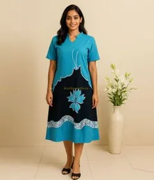 Cyan Blue with Black & White Batik Dress 100C