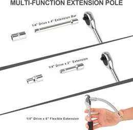 46PCS Small Drive Socket Ratchet Wrench Screwdriver Set – 1/4 Inch Metric Socket with Ratchet Wrench, Extension Bar, and Compact Upgrade Tool Kit for