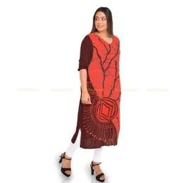 Red With Brown Batik Dress