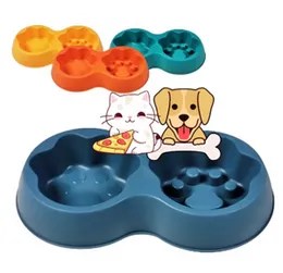 Double Food Bowl for Dogs, Cats Pets - Cute Paw Design Pet Feed & Water Bowl Plate