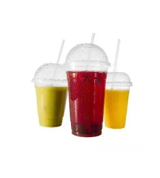 Disposable Clear Transparent Juice Cup 330ml With Lid