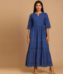 Blue Cotton Embroidery Frock