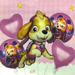 5 Pcs Pink Paw Dog Puppy Animal Foil Balloons Panda Birthday Party Decorations paw patrols