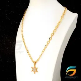 Gold Plated 18/24 inch 04mm Machine Cut Link Chain with Star pendant Necklace for ladies-60cm