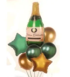 7 Pcs Foil Balloons Celebrate Champagne Bottle Green Happy Bachelor Party Decorate