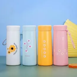 Summer Daisy Double Wall Insulated Water Bottle – Vacuum Flask, Leakproof, Daisy Print, Hot Cold, 400ml, Portable